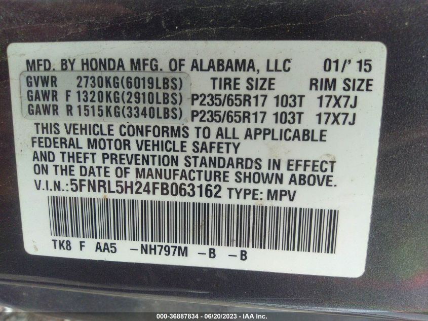 2015 HONDA ODYSSEY LX - 5FNRL5H24FB063162