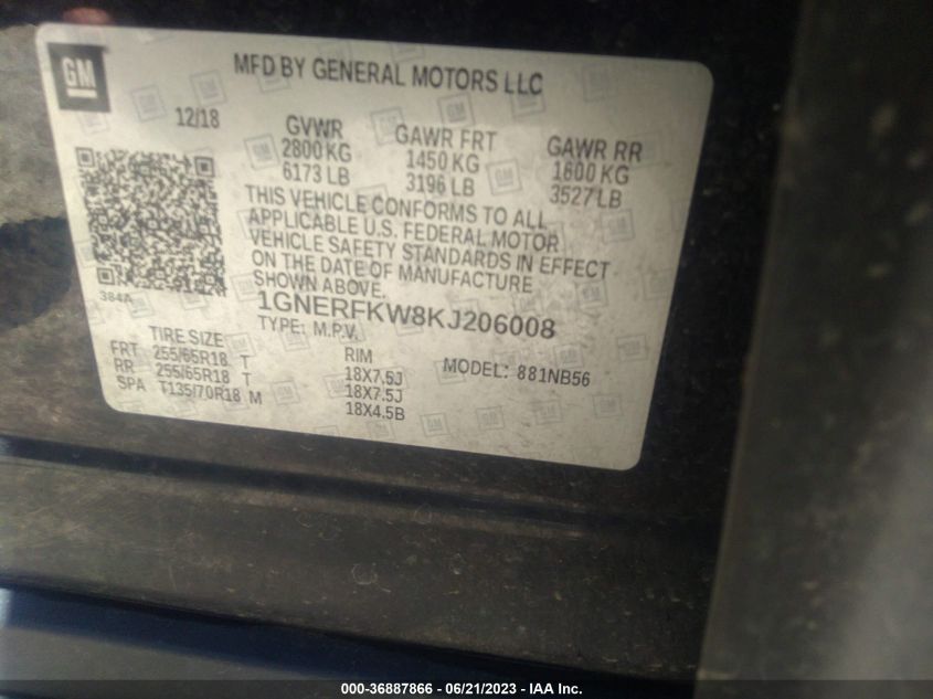 1GNERFKW8KJ206008 Chevrolet Traverse LS 9