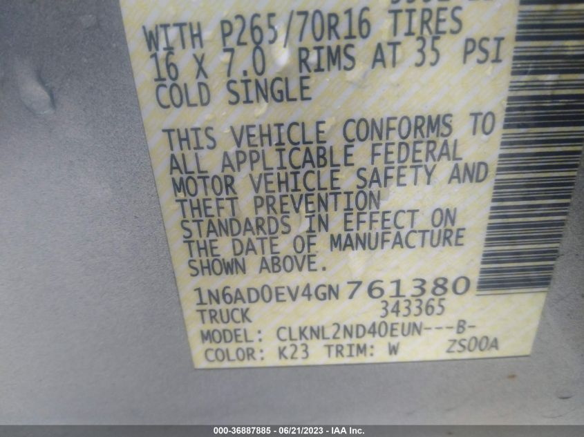 2016 NISSAN FRONTIER S/SV/PRO-4X/SL - 1N6AD0EV4GN761380