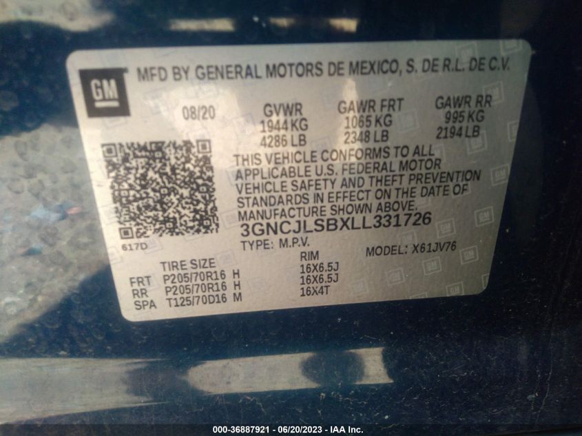 2020 CHEVROLET TRAX 1LT - 3GNCJLSBXLL331726