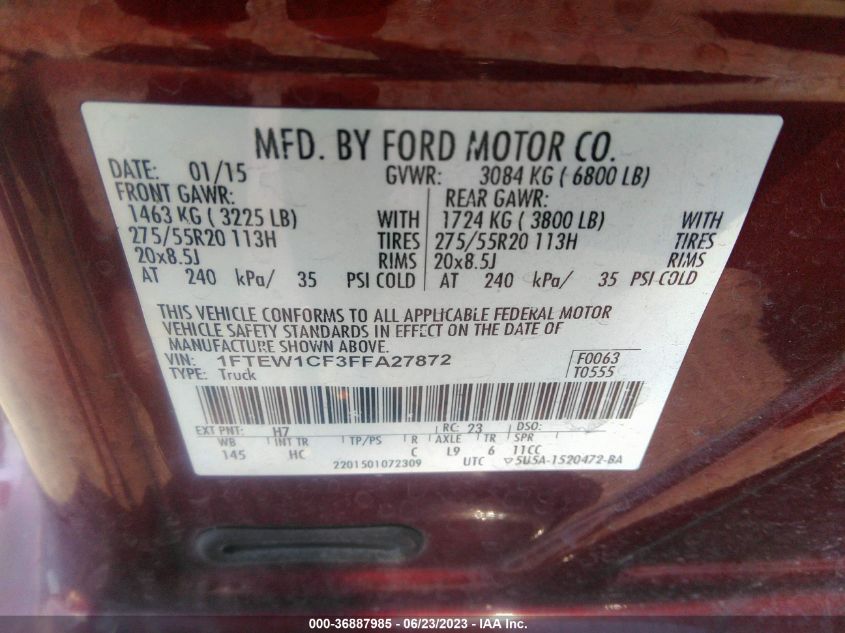 2015 FORD F-150 XL/LARIAT - 1FTEW1CF3FFA27872
