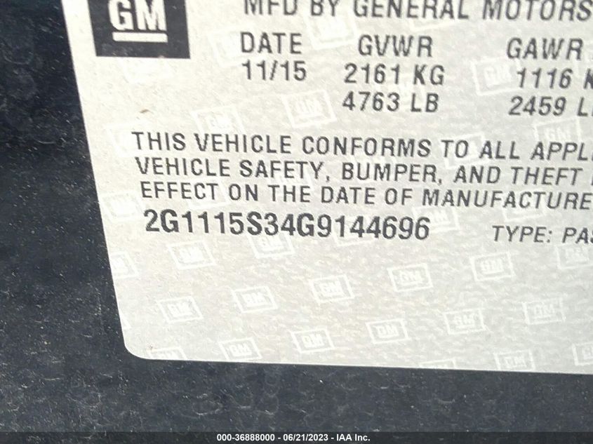 2016 CHEVROLET IMPALA LT - 2G1115S34G9144696