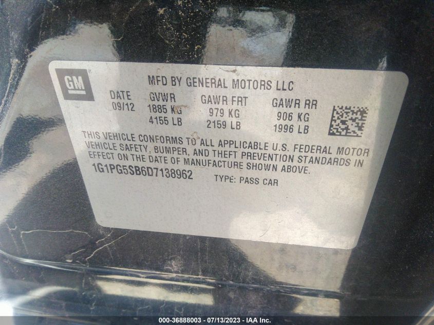 2013 CHEVROLET CRUZE LTZ - 1G1PG5SB6D7138962