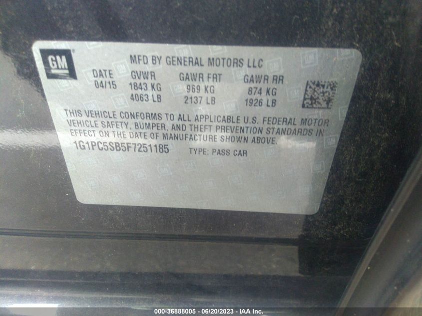 2015 CHEVROLET CRUZE LT - 1G1PC5SB5F7251185