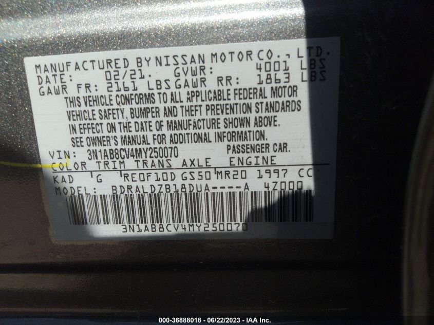 2021 NISSAN SENTRA SV - 3N1AB8CV4MY250070