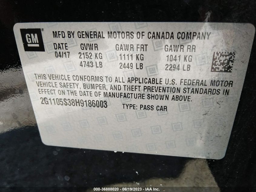 2017 CHEVROLET IMPALA LT - 2G1105S38H9186003