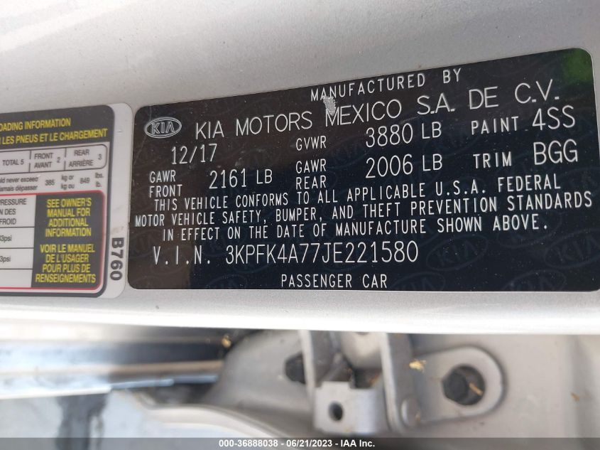 2018 KIA FORTE LX - 3KPFK4A77JE221580