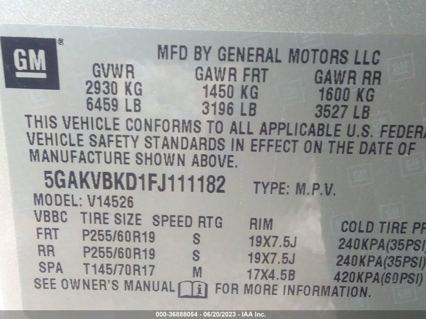 2015 BUICK ENCLAVE - 5GAKVBKD1FJ111182