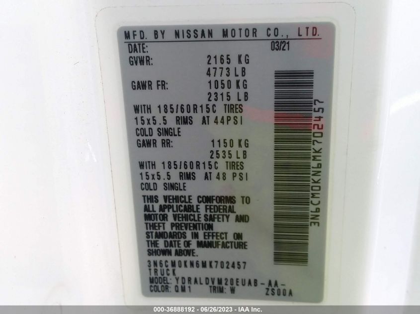 2021 NISSAN NV200 COMPACT CARGO S - 3N6CM0KN6MK702457