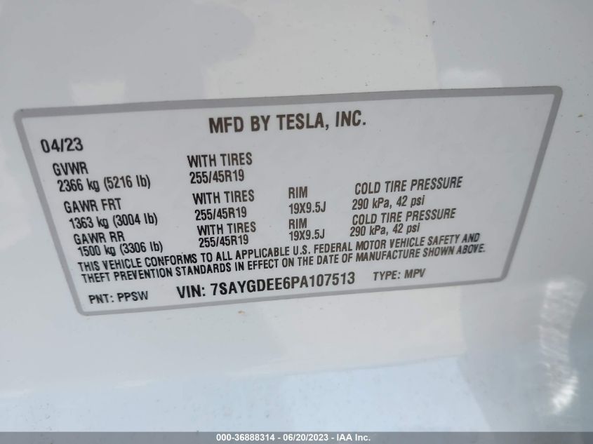 2023 TESLA MODEL Y LONG RANGE - 7SAYGDEE6PA107513