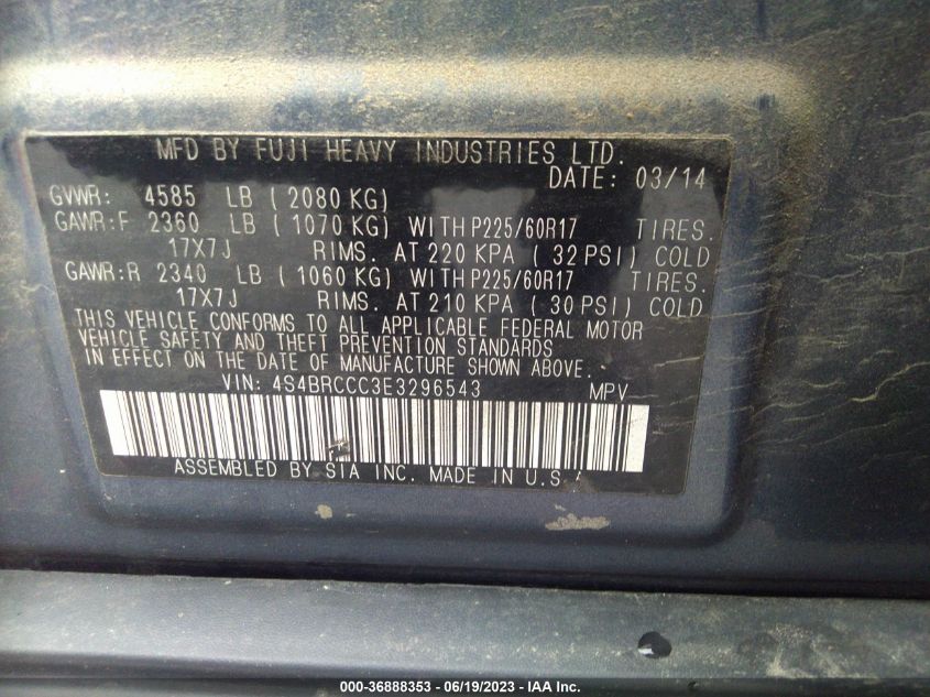 2014 SUBARU OUTBACK 2.5I PREMIUM - 4S4BRCCC3E3296543