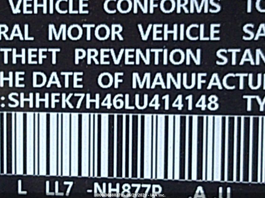 2020 HONDA CIVIC HATCHBACK SPORT - SHHFK7H46LU414148