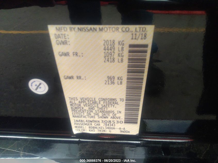 2019 NISSAN ALTIMA 2.5 SV - 1N4BL4DW9KN308530