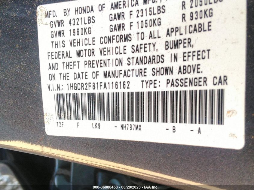 2015 HONDA ACCORD SEDAN EX-L - 1HGCR2F81FA116162