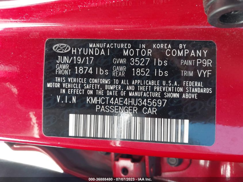 2017 HYUNDAI ACCENT VALUE EDITION - KMHCT4AE4HU345697