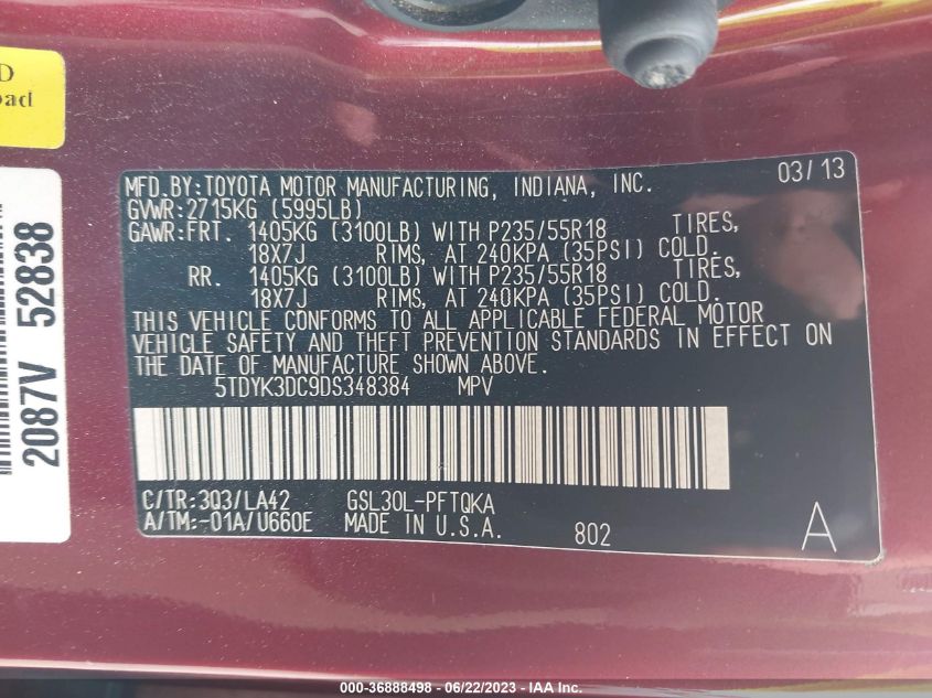 2013 TOYOTA SIENNA - 05TDYK3DC9DS34838