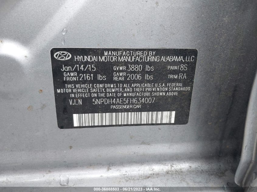 2015 HYUNDAI ELANTRA SE - 5NPDH4AE5FH634007