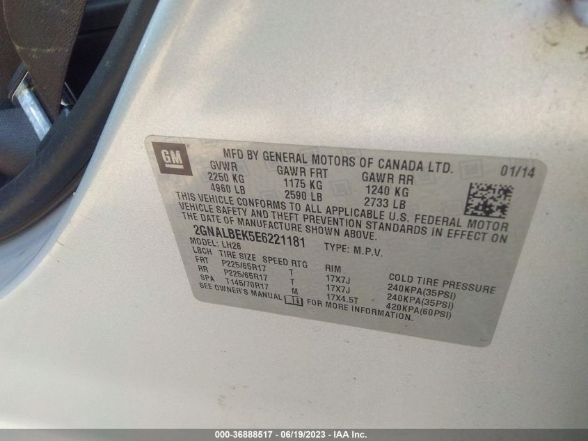 2014 CHEVROLET EQUINOX LT - 2GNALBEK5E6221181