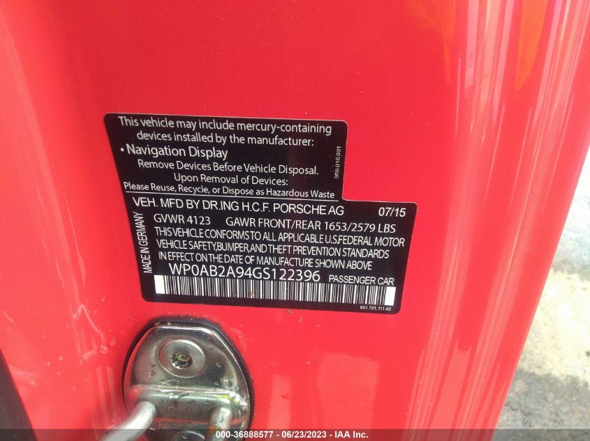 2016 PORSCHE 911 CARRERA - WP0AB2A94GS122396