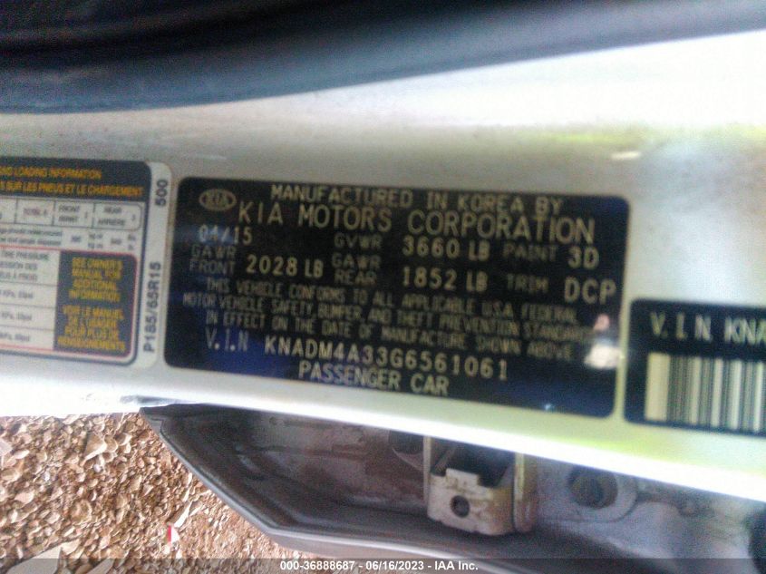 2016 KIA RIO LX - KNADM4A33G6561061