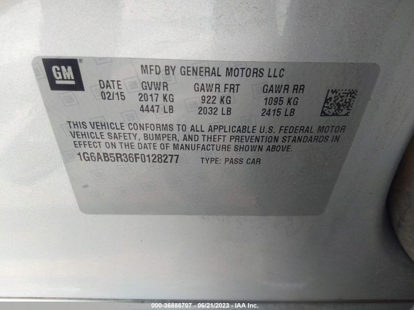 2015 CADILLAC ATS SEDAN LUXURY RWD - 1G6AB5R36F0128277
