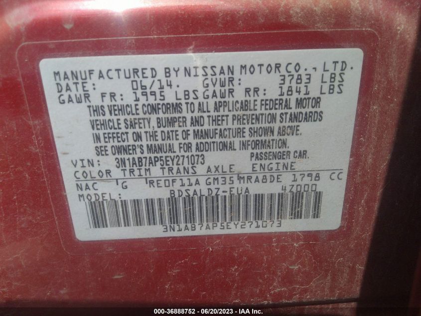 2014 NISSAN SENTRA S/SV/SR/SL - 3N1AB7AP5EY271073