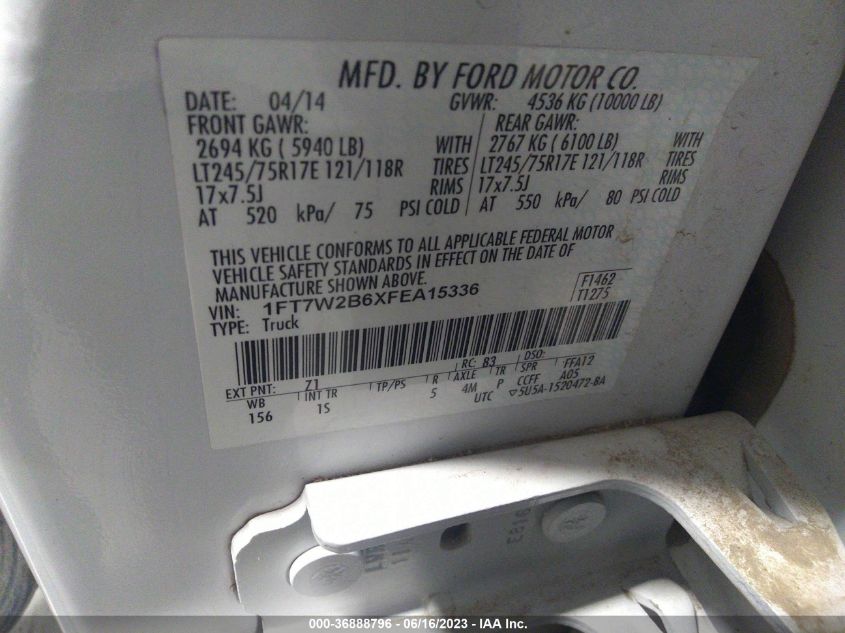 2015 FORD SUPER DUTY F-250 SRW LARIAT/PLATINUM - 1FT7W2B6XFEA15336