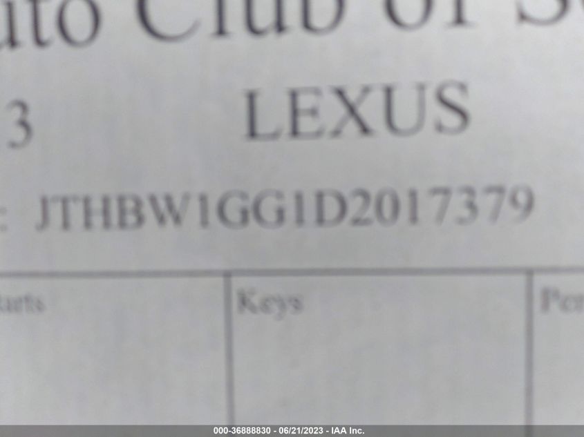 2013 LEXUS ES 300H HYBRID JTHBW1GG1D2017379