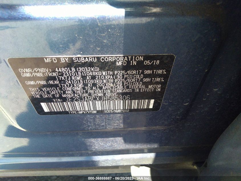 2018 SUBARU FORESTER - JF2SJABCXJH585306