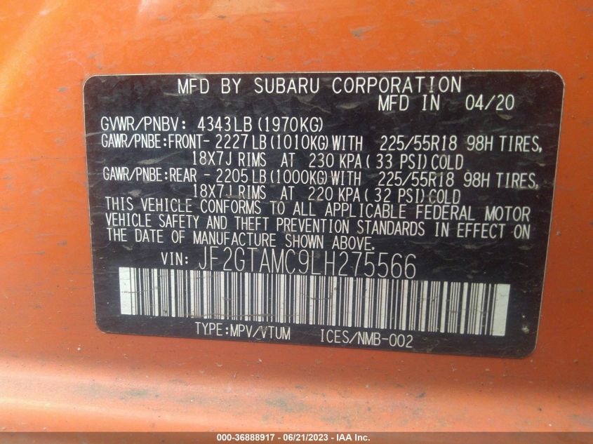 2020 SUBARU CROSSTREK LIMITED - JF2GTAMC9LH275566