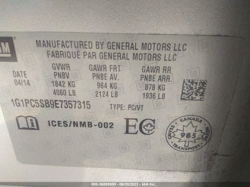 2014 CHEVROLET CRUZE 1LT - 1G1PC5SB9E7357315