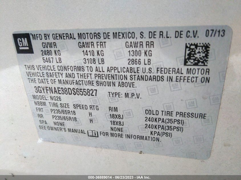 2013 CADILLAC SRX BASE - 3GYFNAE38DS655827