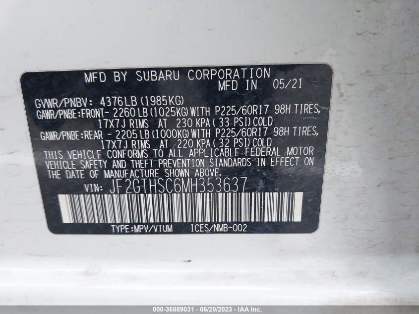 2021 SUBARU CROSSTREK SPORT - JF2GTHSC6MH353637