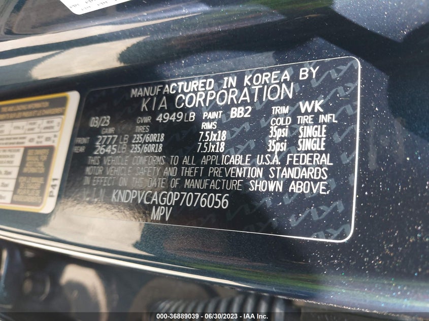 VIN KNDPVCAG0P7076056 2023 KIA SPORTAGE HYBRID EX