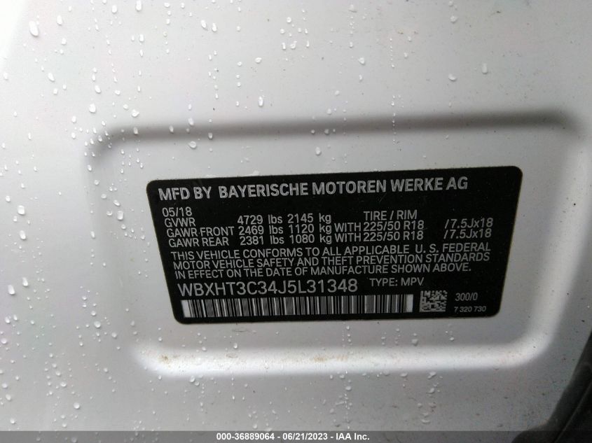 2018 BMW X1 XDRIVE28I - WBXHT3C34J5L31348