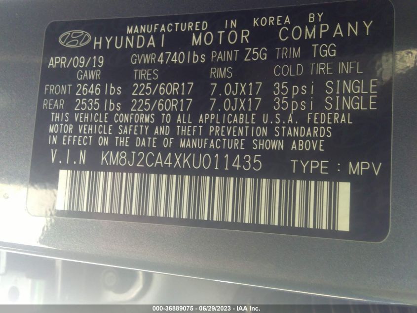 2019 HYUNDAI TUCSON SE - KM8J2CA4XKU011435