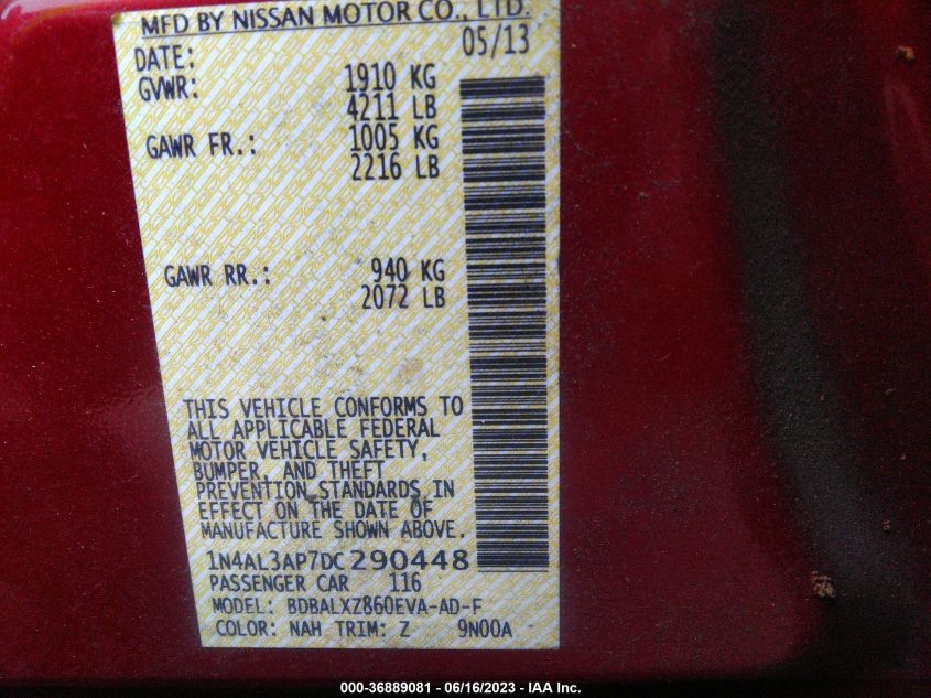 2013 NISSAN ALTIMA 2.5 SL - 1N4AL3AP7DC290448