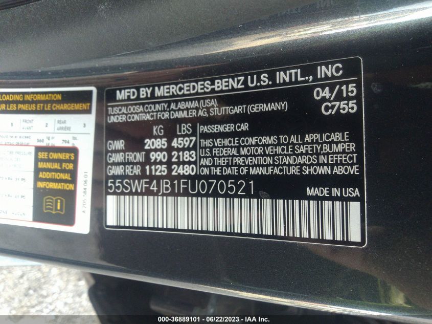2015 MERCEDES-BENZ C 300 55SWF4JBQFU070521