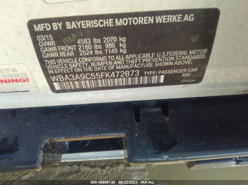 2015 BMW 3 SERIES 335I - WBA3A9C55FK472873