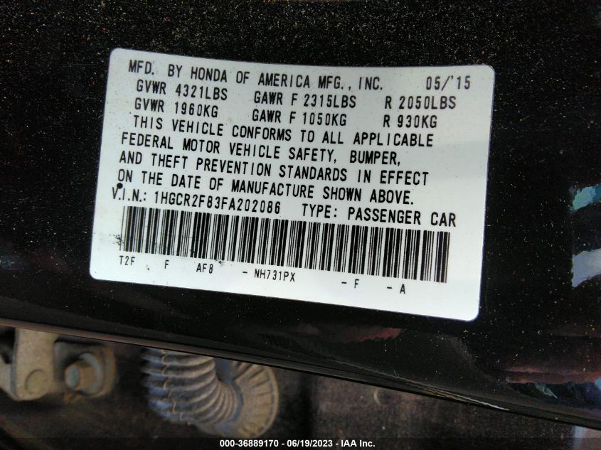 2015 HONDA ACCORD SEDAN EX-L - 1HGCR2F83FA202086
