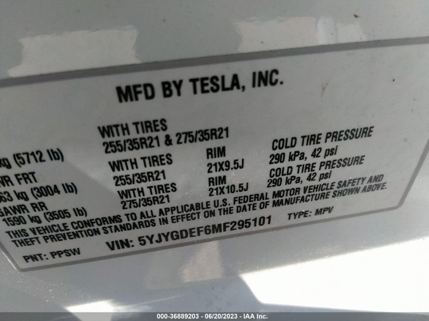 2021 TESLA MODEL Y PERFORMANCE - 5YJYGDEF6MF295101