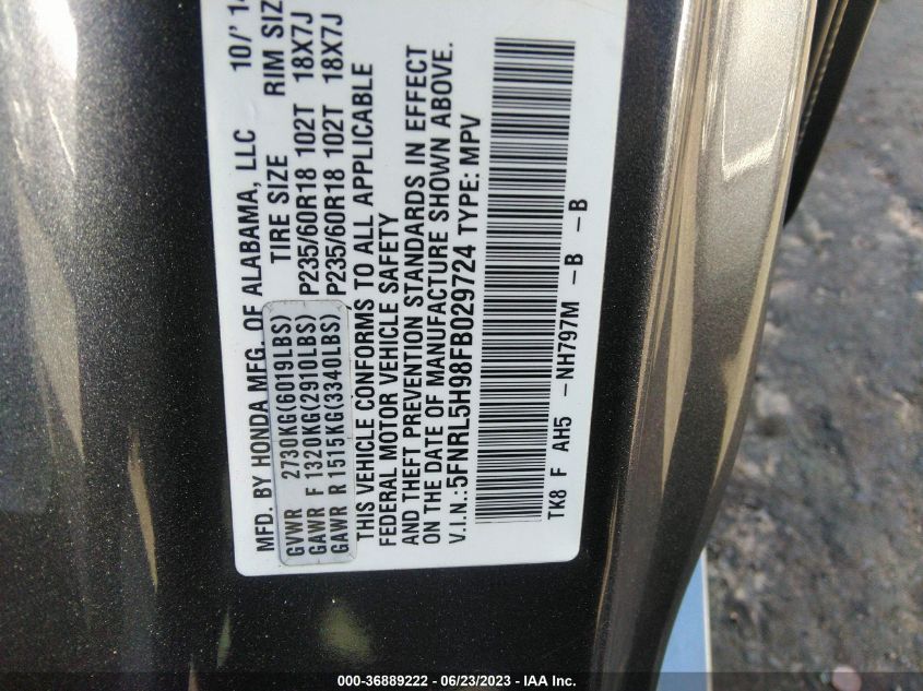 2015 HONDA ODYSSEY TOURING - 5FNRL5H98FB029724