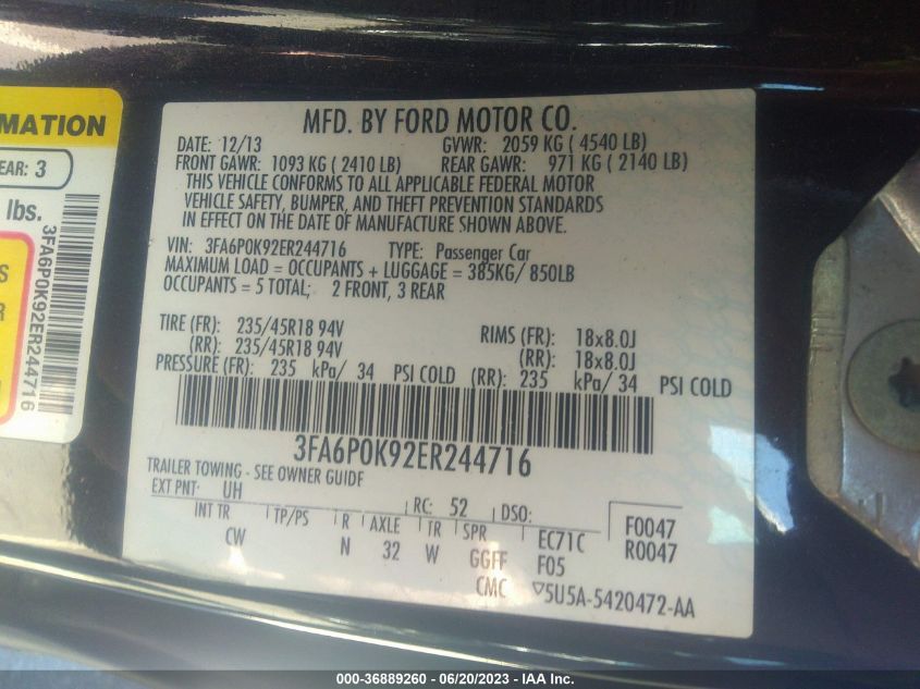 2014 FORD FUSION TITANIUM - 3FA6P0K92ER244716