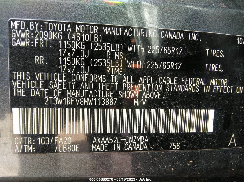 2021 TOYOTA RAV4 XLE - 2T3W1RFV8MW113887