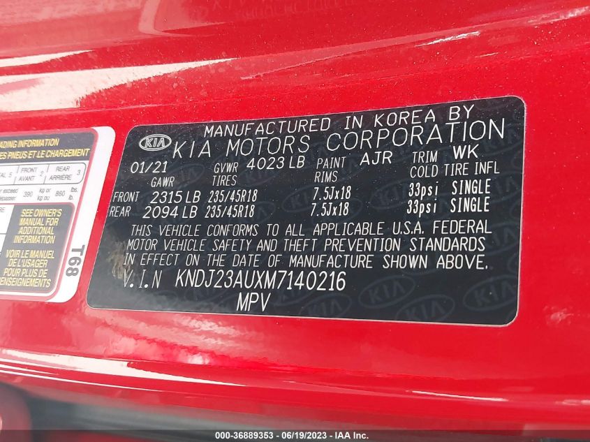 2021 KIA SOUL LX/X LINE/S - KNDJ23AUXM7140216