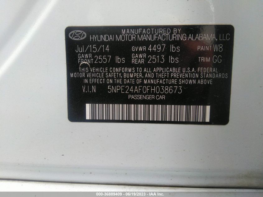 2015 HYUNDAI SONATA 2.4L SE - 5NPE24AF0FH038673