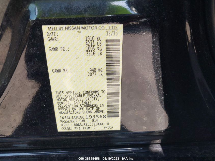 2014 NISSAN ALTIMA 2.5 S - 1N4AL3AP1EC193568