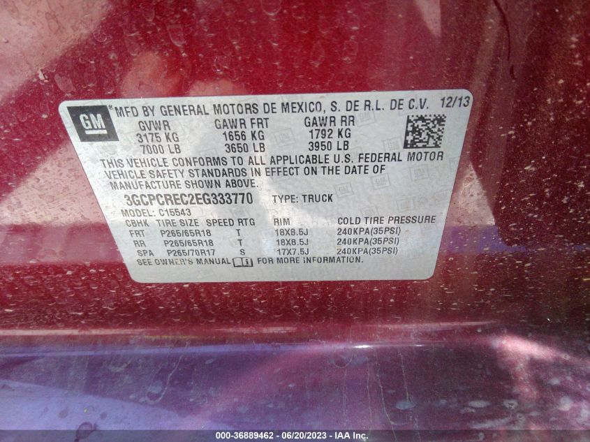 2014 CHEVROLET SILVERADO 1500 LT - 3GCPCREC2EG333770