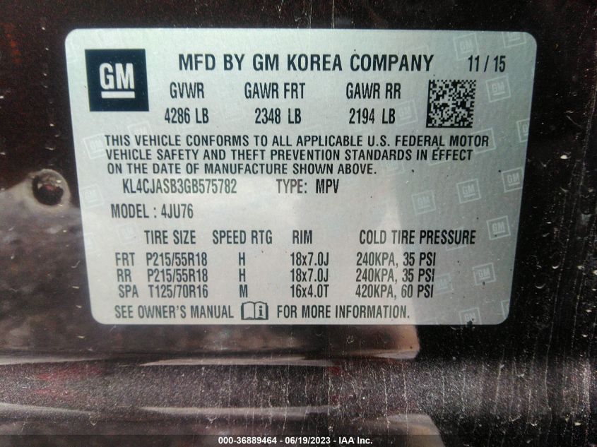 2016 BUICK ENCORE - KL4CJASB3GB575782