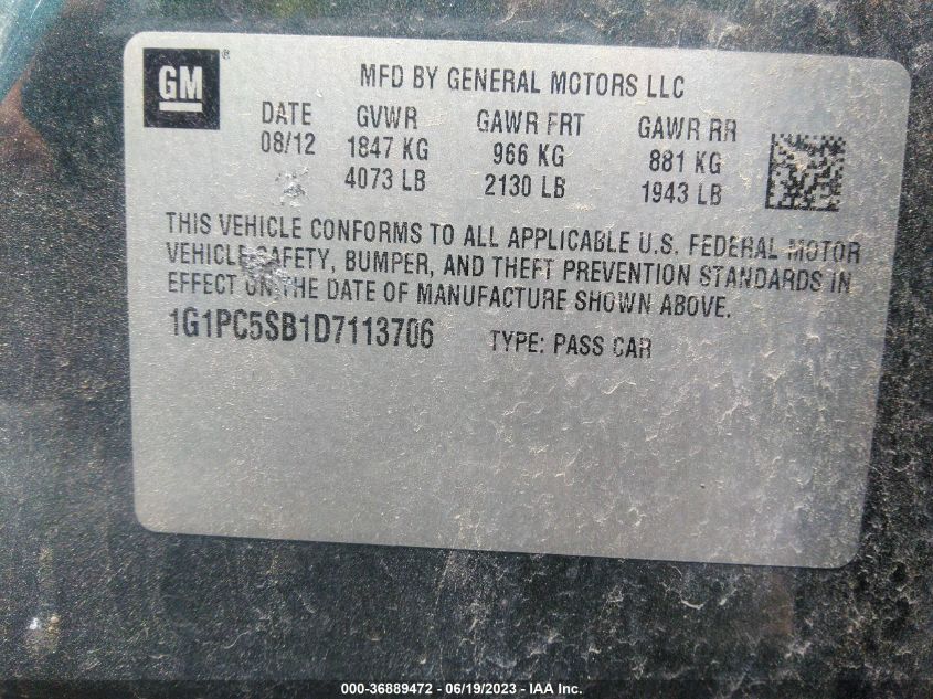 2013 CHEVROLET CRUZE 1LT - 1G1PC5SB1D7113706